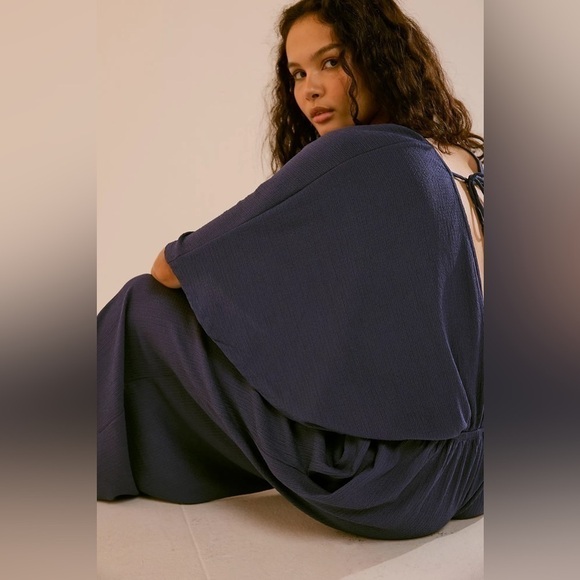 FREE PEOPLE “ Venus One Piece” women’s butterfly sleeve jumpsuit in blue XS nwt - Picture 12 of 16